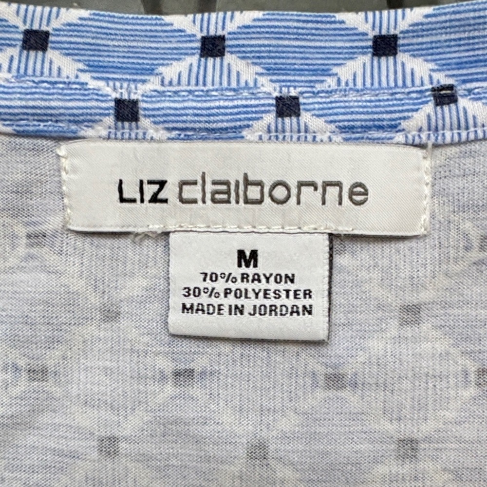 Liz Claiborne Blue Patterned Short Sleeve Top - Picture 2 of 4
